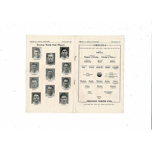 1951/52 Chelsea v Preston Football Programme