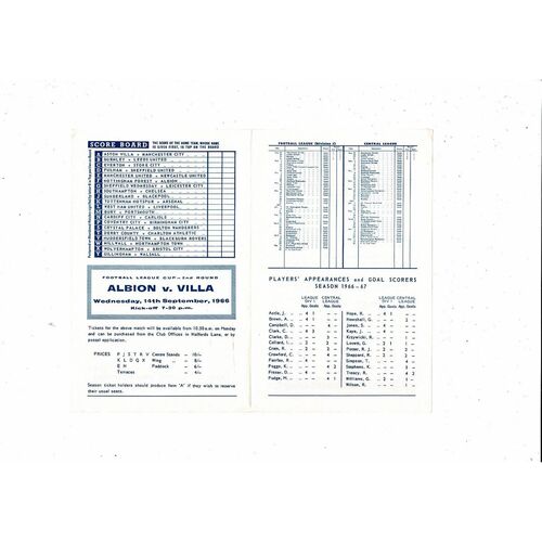 West Bromwich Albion v Preston Central League Football Programme 1966/67