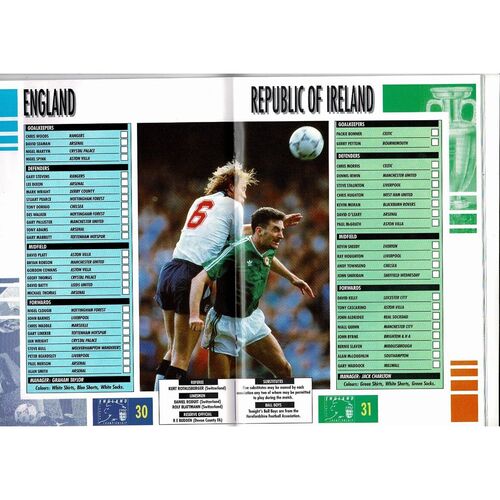 1991 England v Republic of Ireland Football Programme