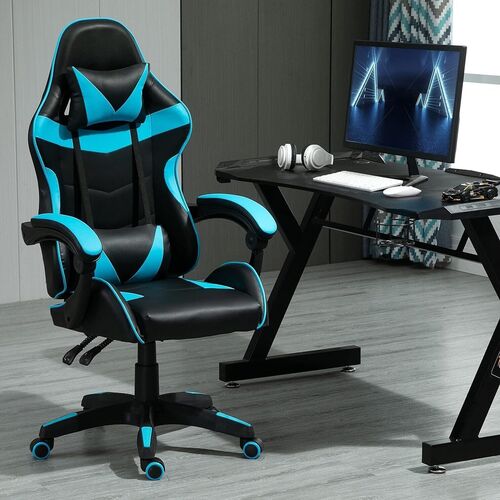 mcc direct Swivel Faux Leather Office Chair Racing Sports Gaming Tilt Computer Desk Chair with Headrest & Lumbar Cushion A