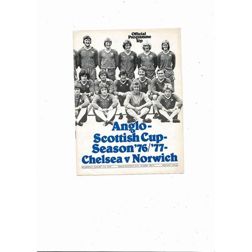 Chelsea v Norwich City Anglo Scottish Cup Football Programme 1976/77