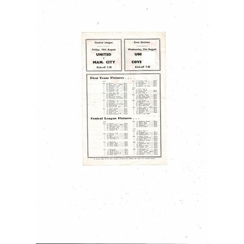 Manchester United v West Bromwich Albion Central League Programme 1968/69