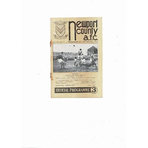 1957/58 Newport County v Bournemouth Football Programme