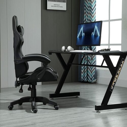 mcc direct Swivel Faux Leather Office Chair Racing Sports Gaming Tilt Computer Desk Chair with Headrest & Lumbar Cushion A