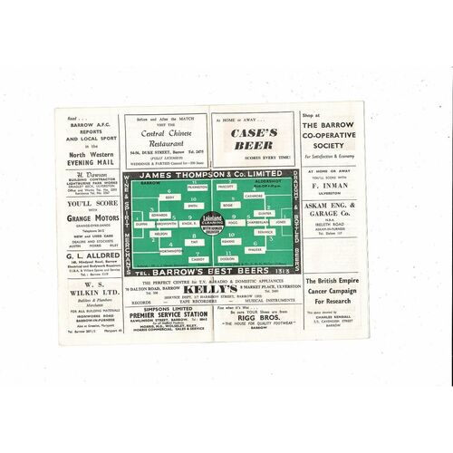 1964/65 Barrow v Aldershot Football Programme