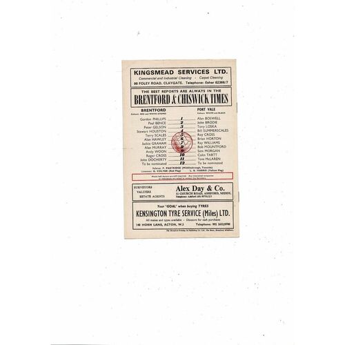 1972/73 Brentford v Port Vale Football Programme