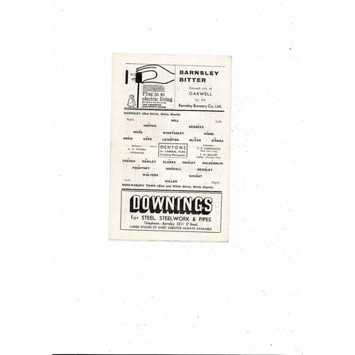 1962/63 Barnsley v Shrewsbury Town Football Programme