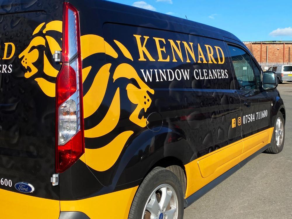 Full branded vehicle wrap on a company Ford Transit Connect van.