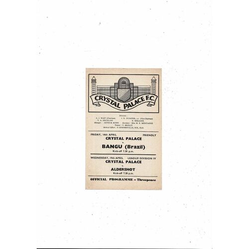 Crystal Palace v Bangu Friendly Football Programme 1960/61