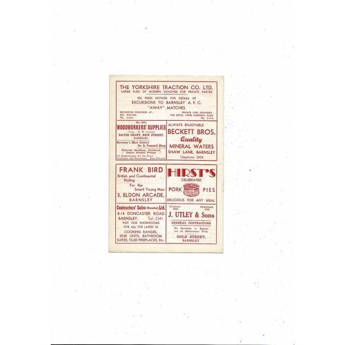 1960/61 Barnsley v Bournemouth Football Programme