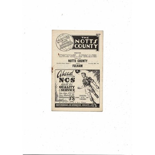 1953/54 Notts County v Fulham Football Programme