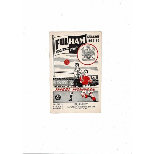 1959/60 Fulham v Burnley Football Programme Burnley Championship Season