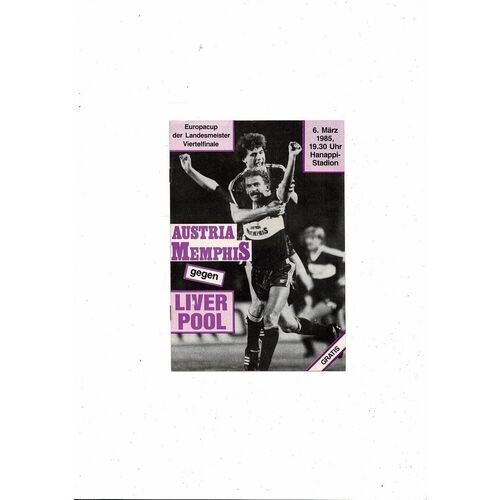 Austria Memphis v Liverpool European Cup Football Programme 1984/85