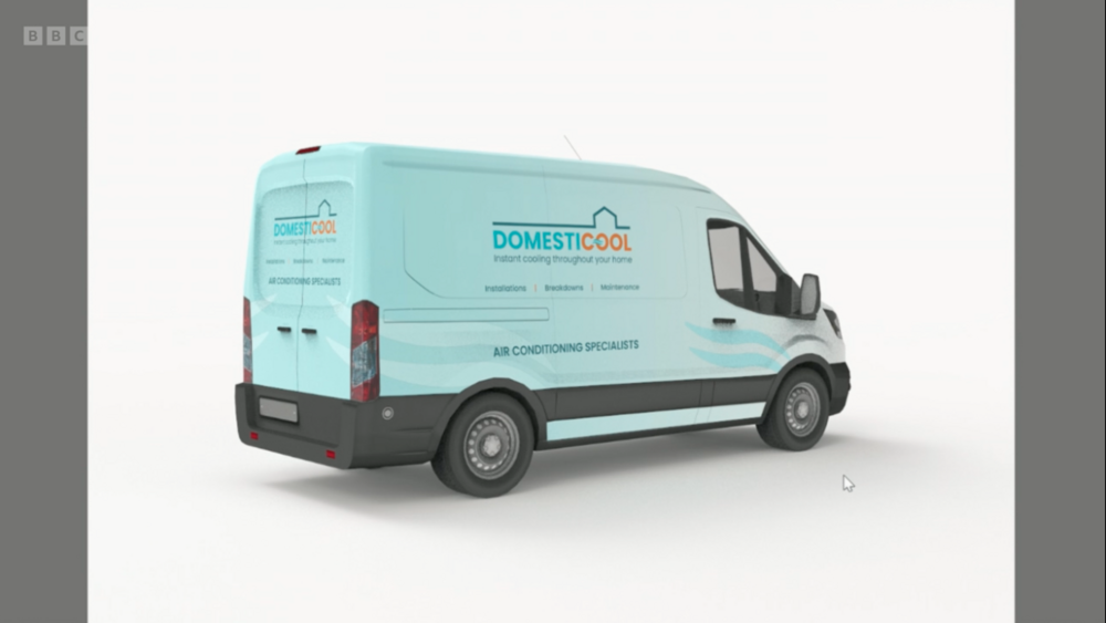Mock up of a van with the logo Domesticool from the apprentice