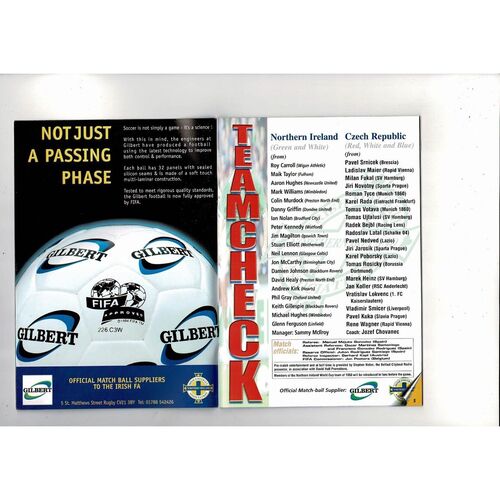2001 Northern Ireland v Czech Republic Football Programme