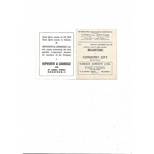 1962/63 Bradford Park Avenue v Coventry City Football Programme