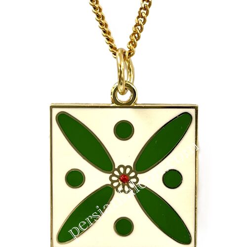 Pendant. The Persian Cross. Green on White with 1 Central Red Stone.