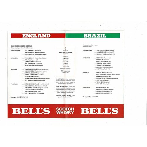 1981 England v Brazil Football Programme