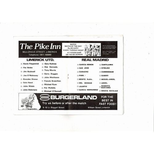 Limerick United v Real Madrid European Cup Football Programme 1980/81