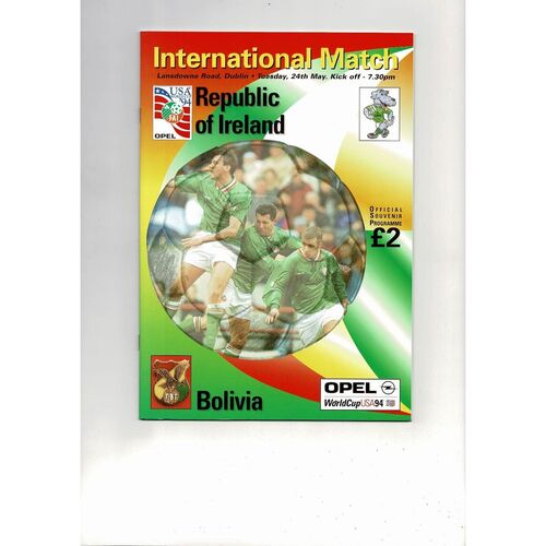1994 Republic of Ireland v Bolivia Football Programme