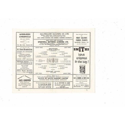 1962/63 Brentford v Newport County Football Programme