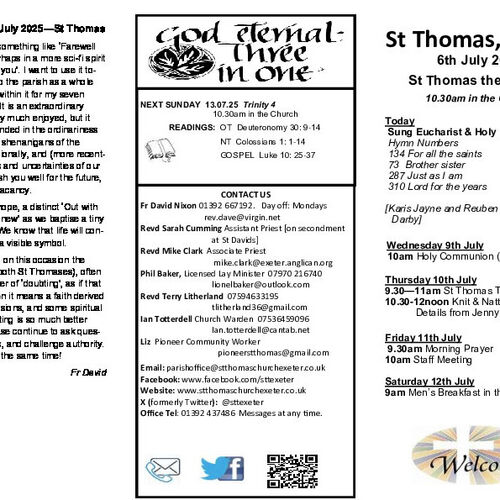 Pew Sheet | The Parish of St Thomas, Exeter