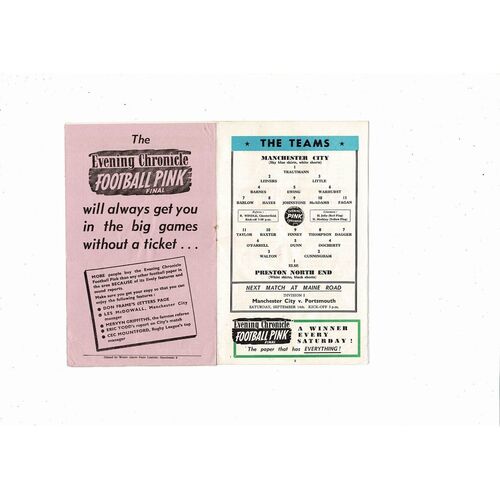 1957/58 Manchester City v Preston Football Programme