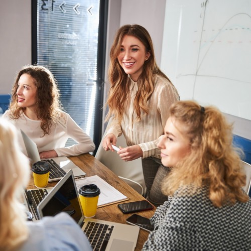Team of female employees in a UK business
