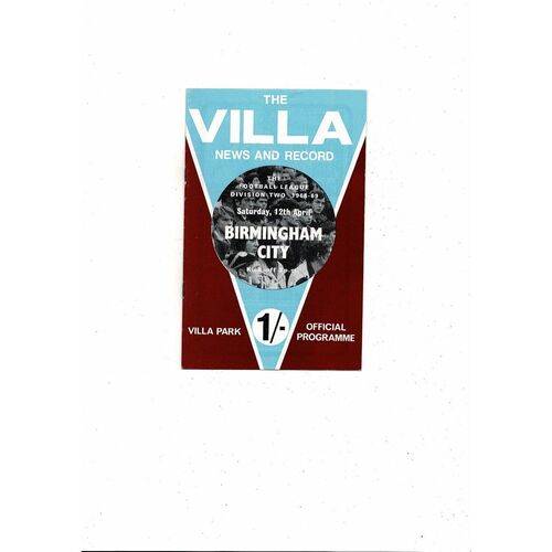 1968/69 Aston Villa v Birmingham City Football Programme