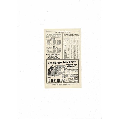 1948/49 Fulham v Luton Town Football Programme