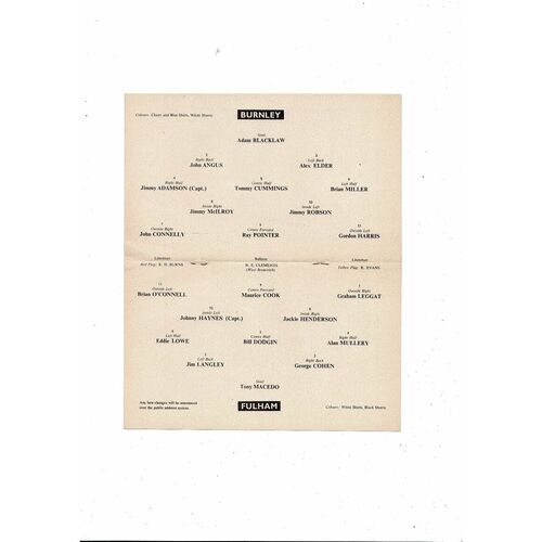 1962 Burnley v Fulham FA Cup Semi Final Replay Football Programme @ Leicester City