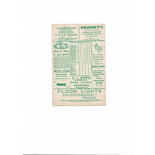 1959/60 Ashford Town v Dover Reserves Southern League Football Programme