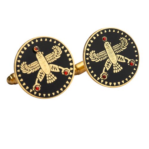 Cufflinks. The Persian Falcon. Black with 3 Red Stones.
