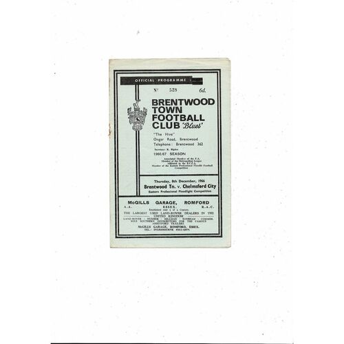 1966/67 Brentwood Town v Chelmsford City Eastern Floodlight Competition Football Programme