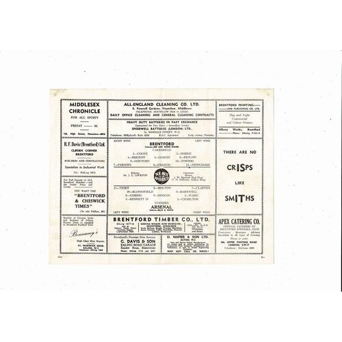 1957/58 Brentford v Arsenal Southern Floodlight Challenge Cup Football Programme