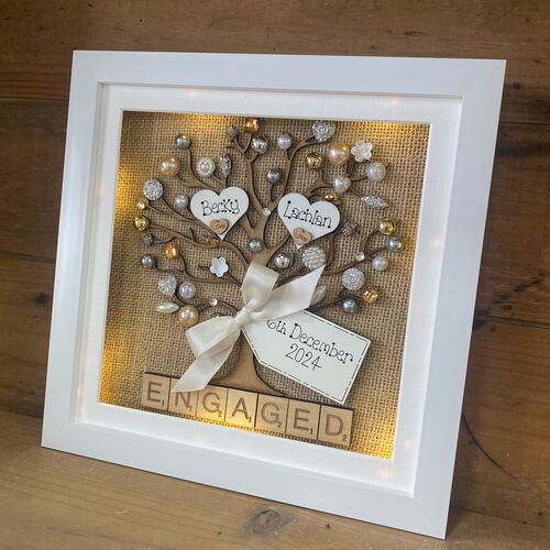 Rustic Personalised Engagement Frame – Hessian Tree of Life with Names & Date