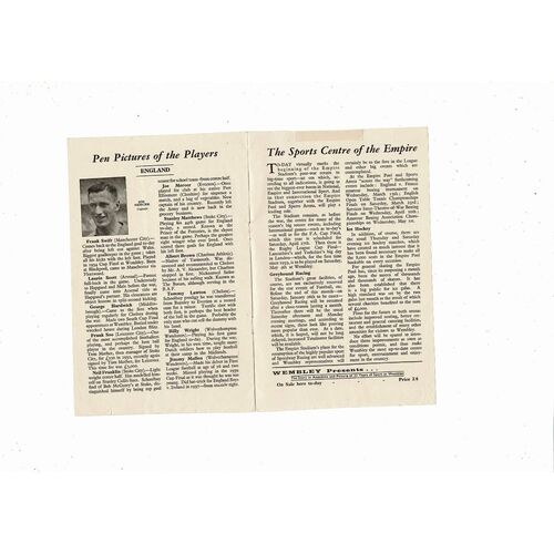 1946 England v Belgium Football Programme