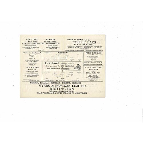 1958/59 Workington v Coventry City Football Programme