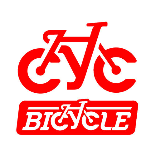 Red Bicycle logo with stylized font forming bike shape and bold “BICYCLE” text, ideal design for heat transfer vinyl (HTV) printing.