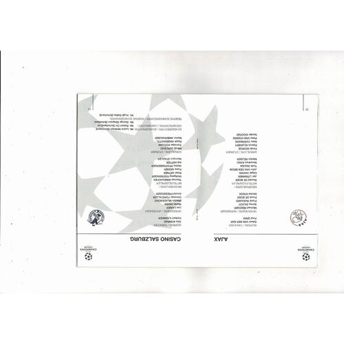 Ajax v Casino Salzburg UEFA Champions League Football Programme 1994/95