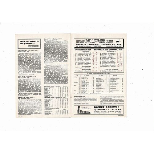 1958/59 Manchester United v Blackpool Football Programme