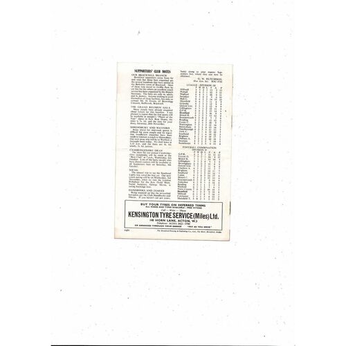 1965/66 Brentford v Workington Football Programme