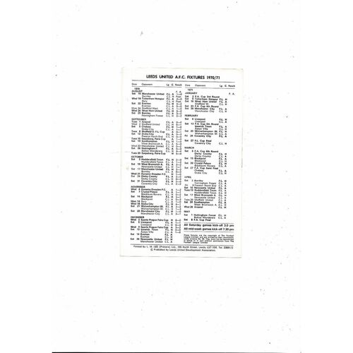 Leeds United v Everton Central League Football Programme 1970/71