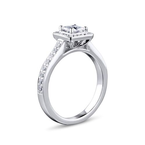Princess cut halo with diamond set shoulders