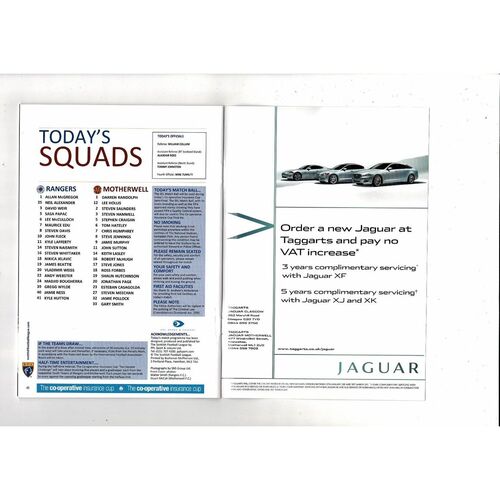 20010/11 Rangers v Motherwell Scottish League Cup Semi Final Programme