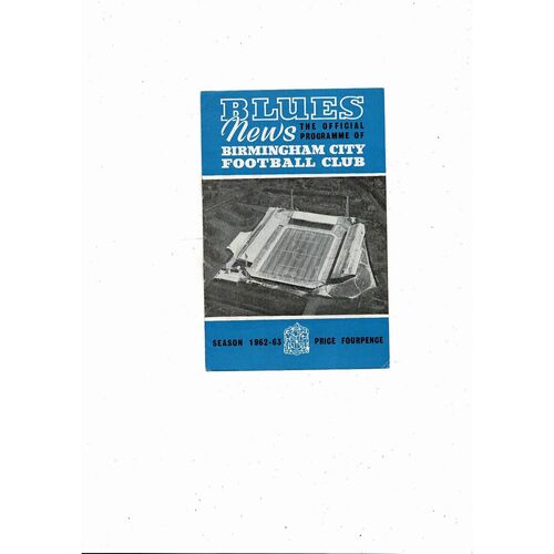 1962/63 Birmingham City v Blackburn Rovers Football Programme
