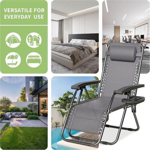 mcc direct Zero Gravity Reclining Chair Set of 1 – Folding Outdoor & Garden Chairs with Textilene Fabric, Cup Holder and Headrest Pillow – TEXTILENE