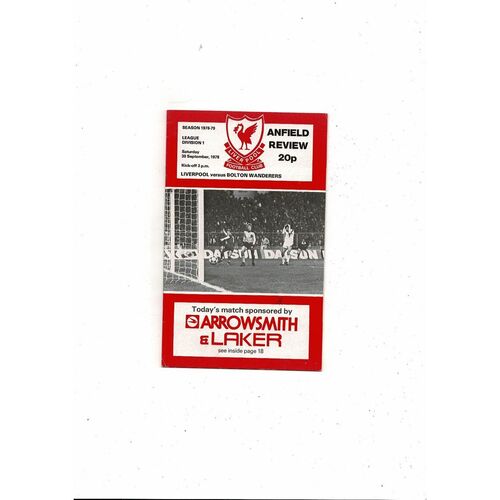 1978/79 Liverpool v Bolton Wanderers Football Programme