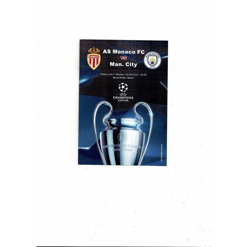 AS Monaco FC v Manchester City Champions League Football Programme & Match Guide 2016/17