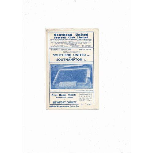 Southend United v Southampton Football Combination Programme 1957/58
